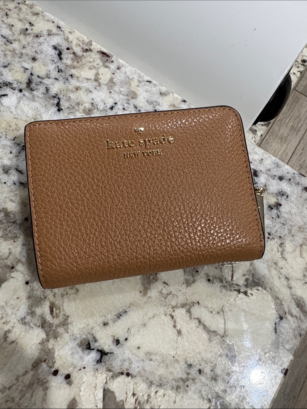 kate spade Pebbled Leather Zip Wallet - Tan